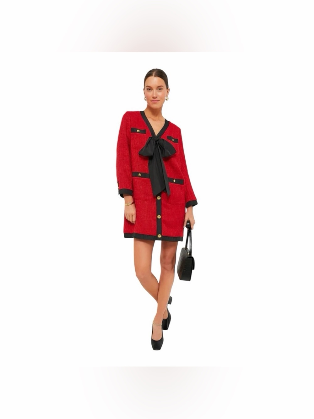 Pomander Place Tuckernuck Coco Tweed Bow Mini Dress M Red Preppy Christmas Work